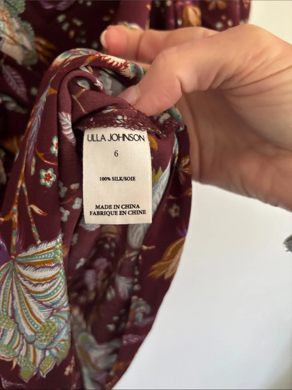 Ulla Johnson Burgundy Floral Puff Sleeve Blouse